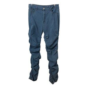 Blue Ruched High Rise Denim Jeans With Pockets & Button Closure Womens Size XL